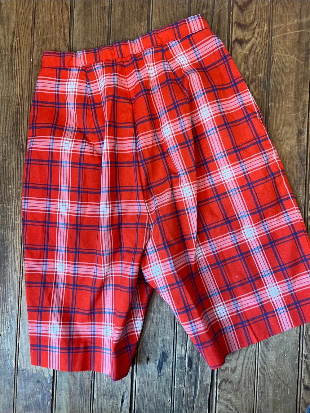 Vintage women’s shorts 1960s ultra high waist Red Plaid Cotton